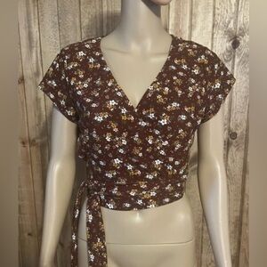 No comment crop top with a side tie Sz large